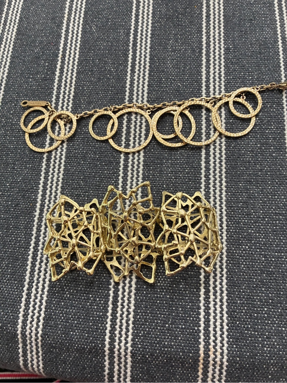 Gold Tone Linked Circle Charm Bracelet and Abstract Cuff Set - Women Jewelry